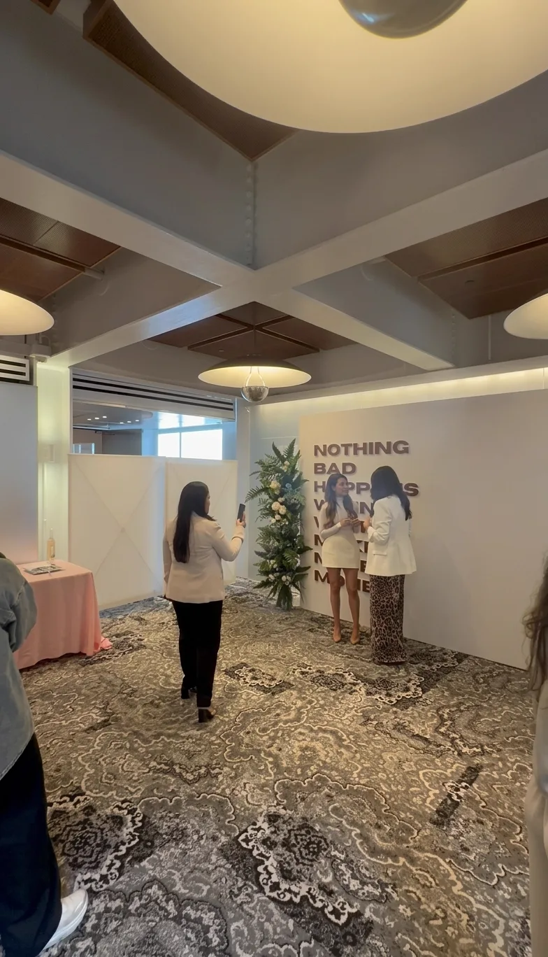 Guests arriving through a styled event lobby