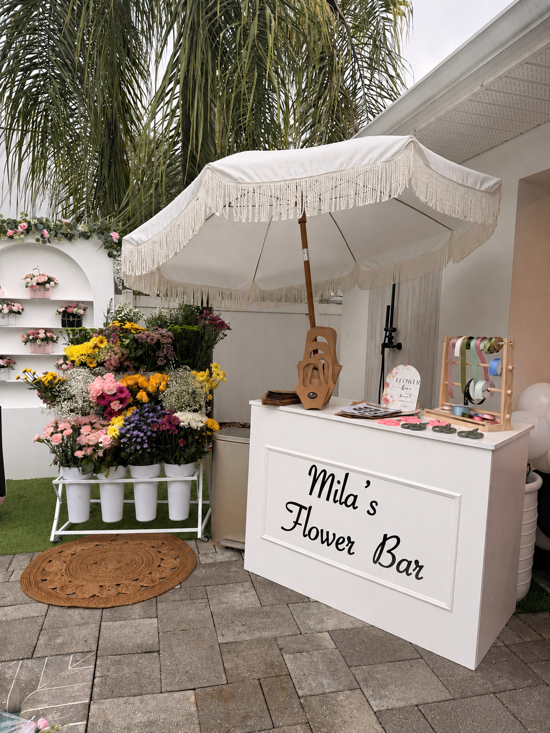 Outdoor flower bar filled with colorful fresh blooms